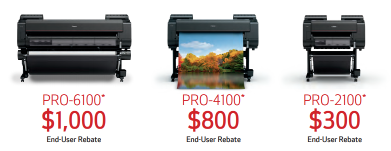 Rebate pricing on select Canaon imagePROGRAF Large Format Printers 