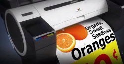 Canon iPF 685 color printer printing a poster